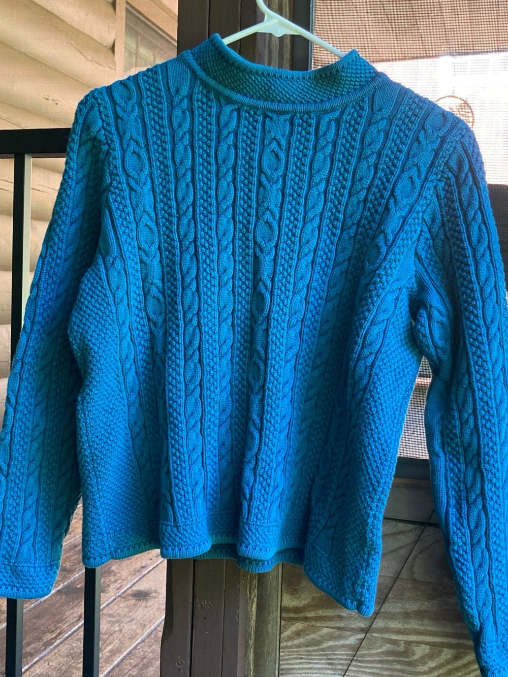 L.L. Bean Teal Cable Knit Turtleneck Sweater, Size Medium